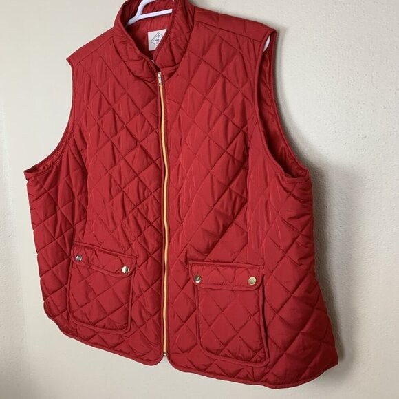 St Johns Bay Womens 5X Quilted Vest Red Gold Zip Barn Classic Chore Pockets - Picture 4 of 12